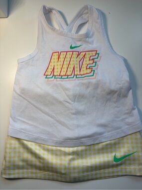 Nike White Tank Yellow Gingham Skirt Set Golf Tennis Summer Accent T1